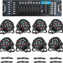 8 Pack RGB LED Par Lights with DMX512 Controller, 18x3W Sound Activated Stage Lights, DJ Uplighting System with Master Slave & Auto Modes for Wedding, Party, Club, Church Events