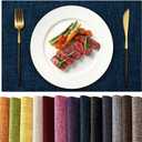 KXN Placemats Set of 8, Dual-Layer Thickened Faux Linen Table Mats, Heat Resistant & Wrinkle-Free, Machine Washable Cloth Place Mats for Kitchen Dining Indoor Outdoor (Navy Blue)