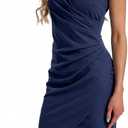 Women's V Neck Sleeveless Faux Ruched Midi Bodycon Work Dress (XXL)