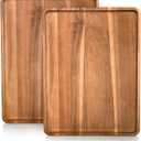 2 Pcs Acacia Wood Serving Tray, Rectangular Wooden Serving Platters Charcuterie Board, Large Wood Kitchen Display Tray for Food, Cookie, Dessert, Fruit, Snack, Vegetable, 16.6" x 12.6" x 0.6"