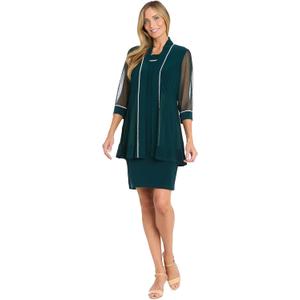 R&M Richards Women's 2-Piece Knee-Length Dress Set W/Sheer 3/4 Sleeve Embellished Jacket - Formal Cocktail Party Outfit (Green) 22 Plus