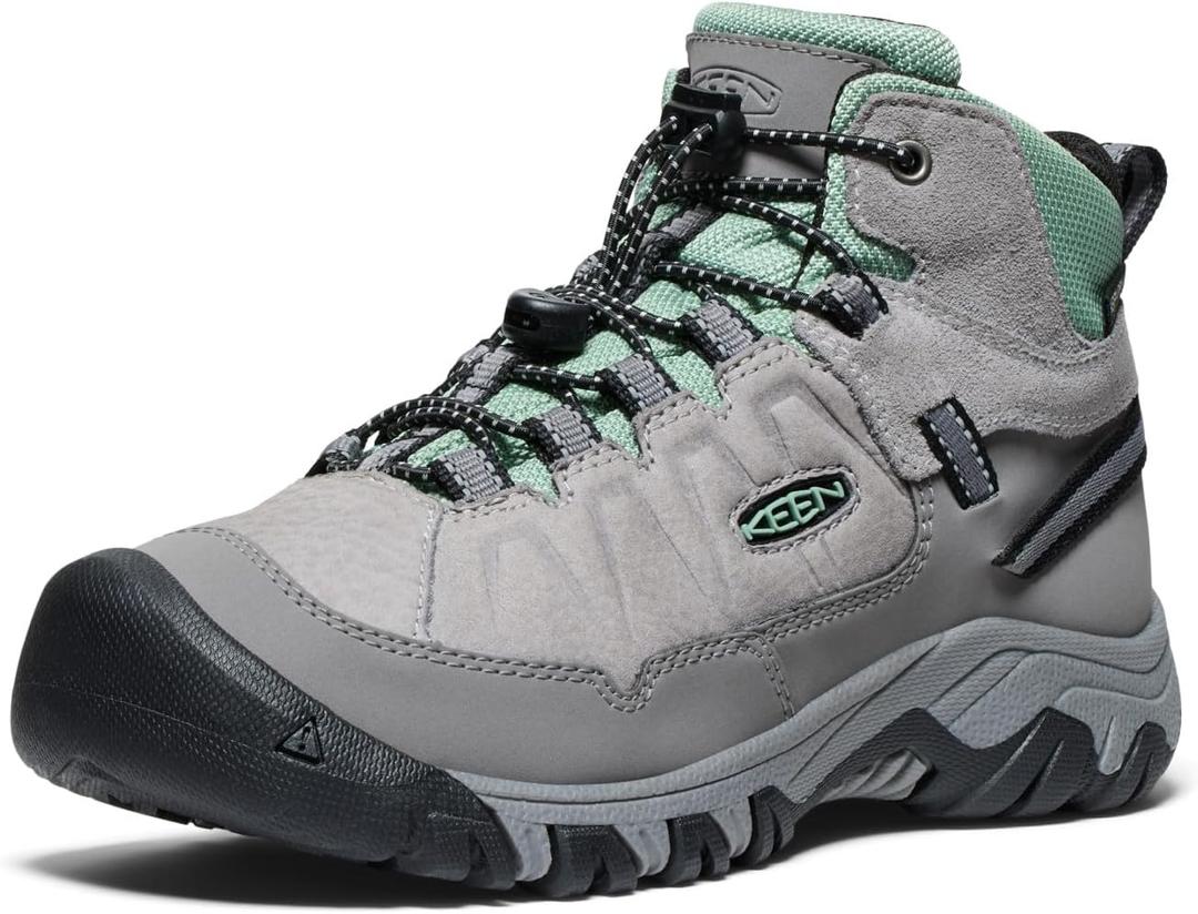 KEEN Kids Targhee 4 Mid Height Durable Comfortable Waterproof, 1 Big Kid, Alloy/Granite Green