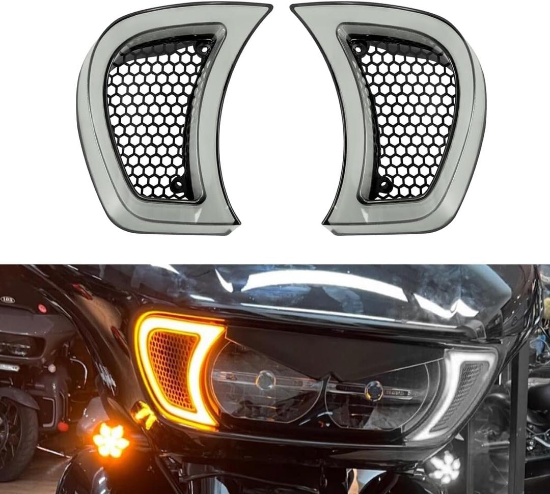 HDBUBALUS Motorcycle Headlight Vent Accent Turn Signal LED Indicator Side Lights For Harley Road Glide FLTRX 2015-2023 (Clear Lens)