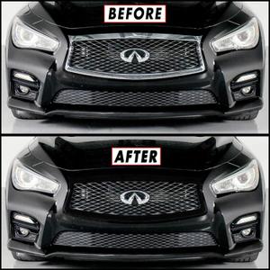 SlickMod Chrome Delete Blackout Vinyl Overlay for 2014-2017 Infiniti Q50 Q50S Front Bumper Grill Trim (Gloss Black) (Gloss Black)