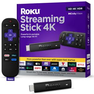 Roku Streaming Stick 4K - HDR & Dolby Vision Roku Streaming Device for TV with Voice Remote & Long-Range Wi-Fi - Free & Live TV