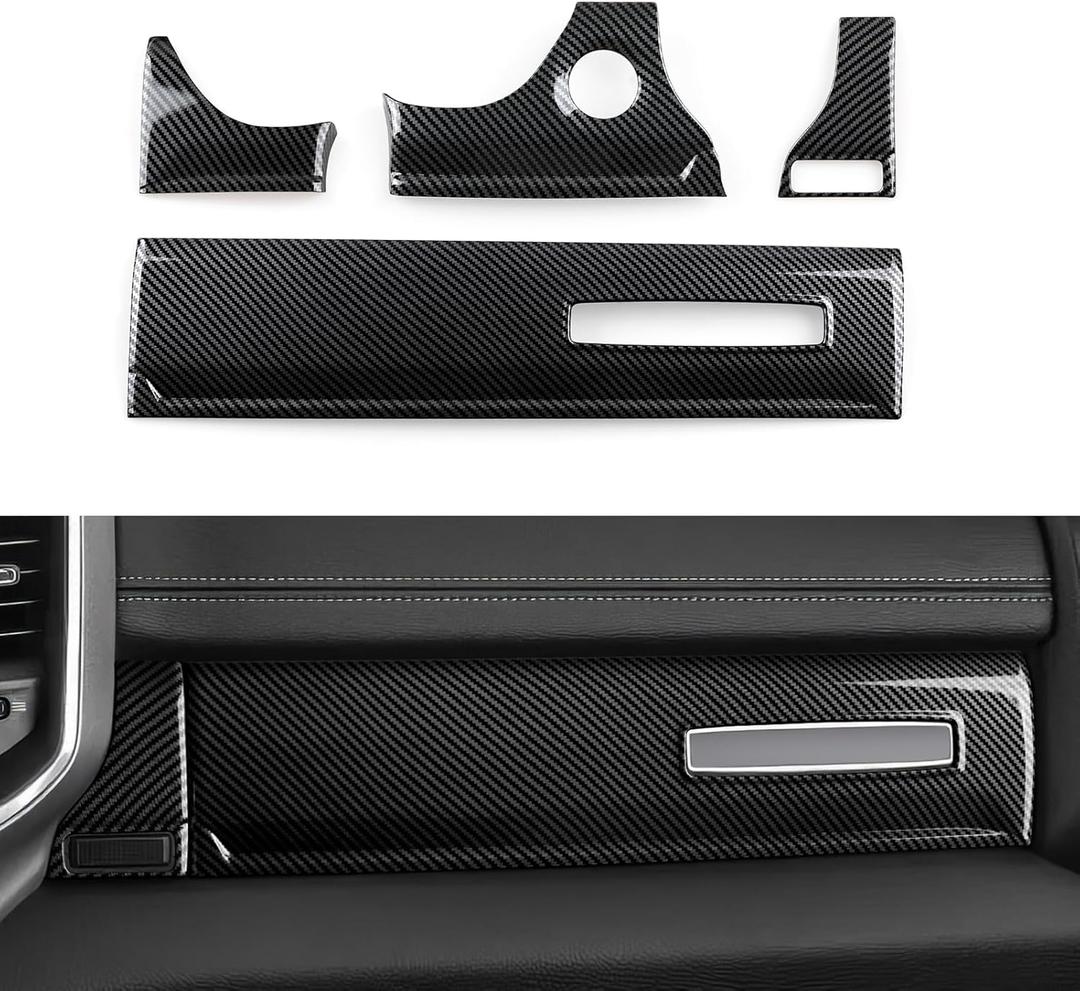 Car Dashboard Panel Trim Decals for 2019-2026 Dodge Ram 1500 2500 3500 Accessories Carbon Fiber Stickers, Black