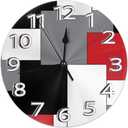 Geometric Decorative Wall Clock with Roman Numeral Hands White,Grey,Black and Red Irregular, Round Durable Lightweight Waterproof for Living Room Classroom Patio Bedroom