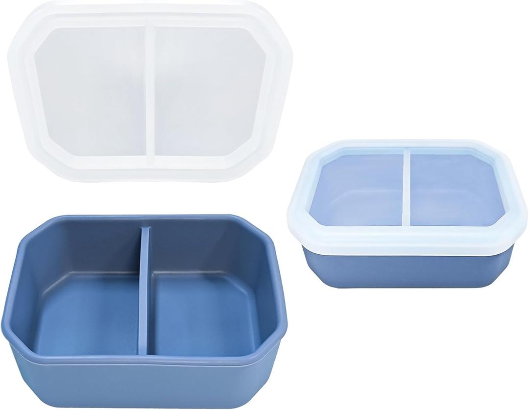 AWINNER Reusable Leak-Proof Food Storage Box, 2-Compartment Bento-Style Lunch Box, Durable, Drop-Proof, Dishwasher Safe, Silicone (Blue)