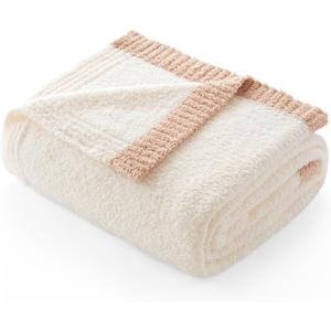 Snuggle Sac Ultra Soft Throw Blanket for Couch Bed Sofa 50x60 inches, Reversible Cream Blanket Microfiber Fluffy Fuzzy Cozy Knit Throws for Women Mothers Birthday Gifts