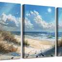 TTHYUEWS Canvas Wall Art For Bedroom Wall Decor For Living Room Modern room Decorations Blue Ocean Beach Wall Paintings Sea Wave Wall Pictures Artwork for office Ready To Hang Home Decor 3 Piece