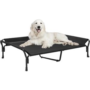 Veehoo Raised Dog Bed XL, Elevated Pet Cot with Guardrail & Slope Headrest, Durable Breathable Teslin Mesh Dog Cot, Washable Pet Bed with Non-Slip Feet for Indoor & Outdoor, 128×84cm, Black