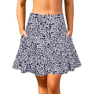 SHEKINI Women's High Waisted Swim Skirt Side Pockets Bathing Suit Bottom with Built-in Short, M
