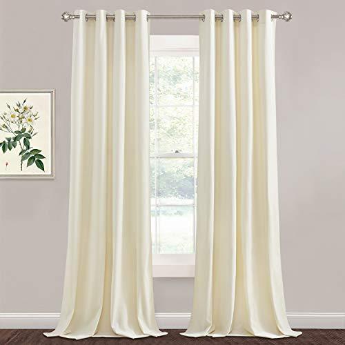 StangH Ivory White Velvet Curtains for Bedroom - Luxury Decor Soft Texture Kids Curtains Grommet Light Blocking Thermal Insulated Panel Drapes for Living Room/Dining, Ivory, W52 x L96, 2 Panels