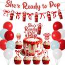 2 x Shes Ready to Pop Baby Shower Decoration She's About to Pop Banner Balloons | Retro Soda Cake Cupcake Toppers Soda Bar Baby Shower Gender Reveal Party Supplies She's About to Pop Banner Balloons