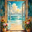 Beach View Paint by Numbers Kit for Adults - DIY Ocean Scene Through Doorway Painting on Canvas, Acrylic Paint Set, Suitable for Beginners, Art for Home Decoration or Gifts(16X20IN Framed)