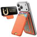 TWZKG for MagSafe Wallet, 5 Cards Holder with Stand, Magnetic Phone Wallet Stand for iPhone 17/16/15/14/13/12 Pro Max Air Plus Series, RFID Blocking Vegan Leather,Orange