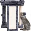 SYANDLVY Cat Scratching Board with Perch, Cat Post Scratcher for Indoor Cats, Scratching Post with 2 Dangling Balls, Great for Kittens (Smoky Grey)