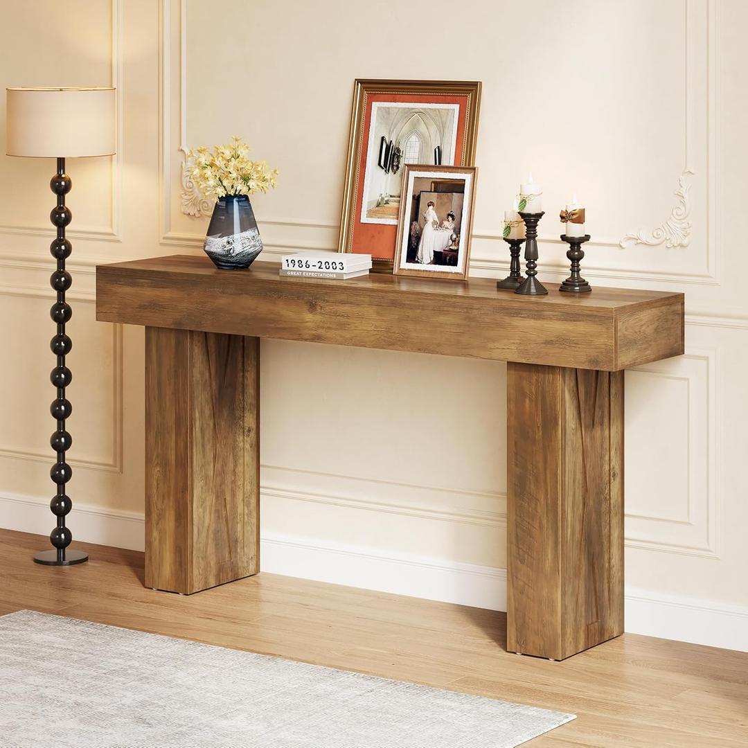 LITTLE TREE 63-Inch Narrow Console Table, Modern Sofa Table for Hallway, Entryway Table for Living Room, Bedroom, Home Office, Wood Color (Rustic Brown)