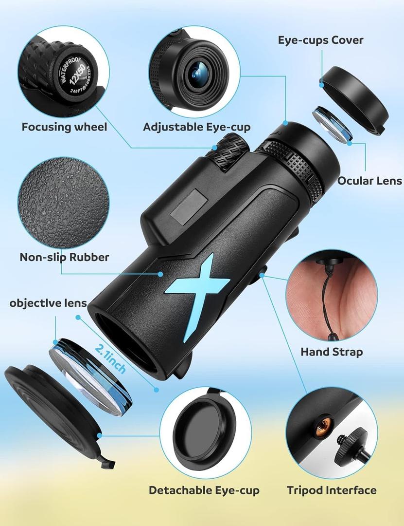 12x50 Monocular Murahana Telescope High Definition with Quick Smartphone Holder