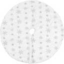 Mrisata Christmas Tree Skirt Round Shape Soft Comfortable White Christmas Mat for Home Store Decor Holiday Decoration Polyester Material 35.4in Diameter (Silver)