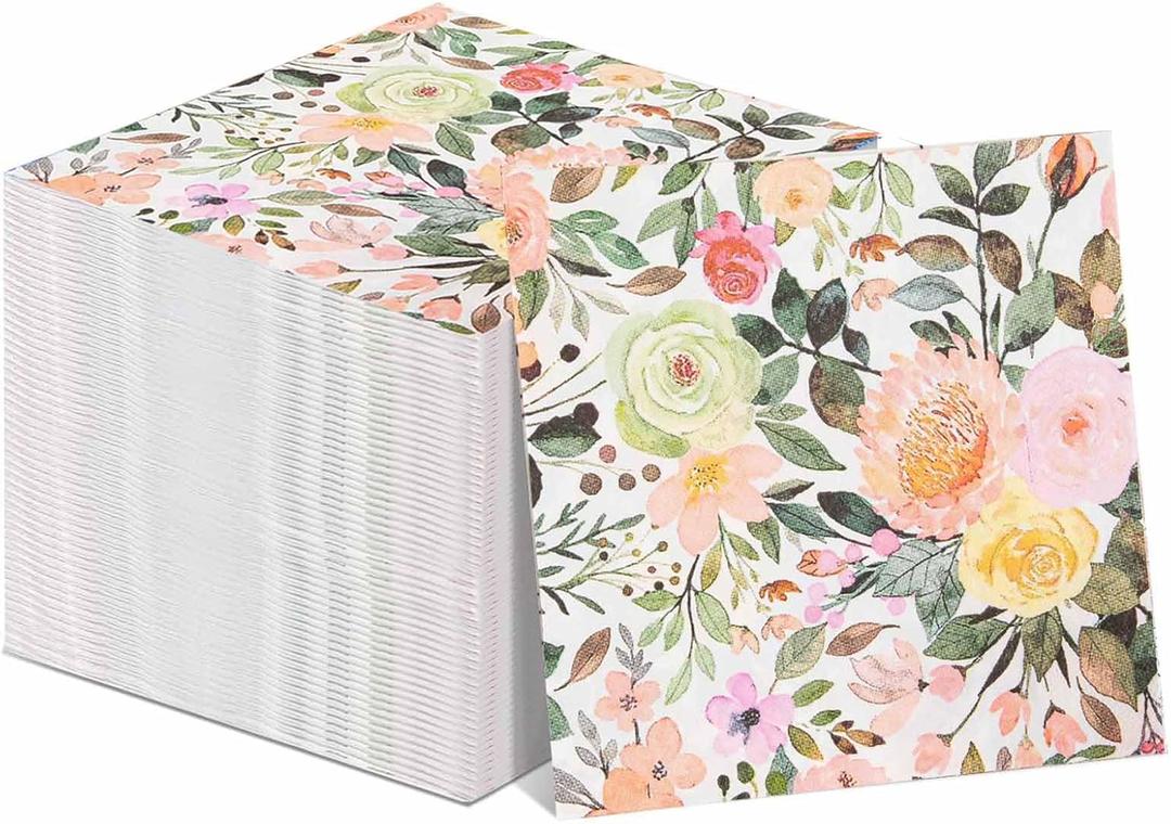 60 Pack Floral Napkins 3 Ply Vintage Napkins 6.5 x 6.5" Retro Flowers Paper Napkins Disposable Party Dinner Hand Napkins Paper Cocktail Napkins for Birthday Wedding Bridal Shower Tableware Decor (B)