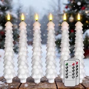 KunSwenn Christmas Tree Candles Battery Operated, White Christmas Flameless Taper Candles with Remote Timer, Set of 6 Real Wax Christmas LED Tree Candlesticks for Xmas Home Decorations (0.78 x 9.8)