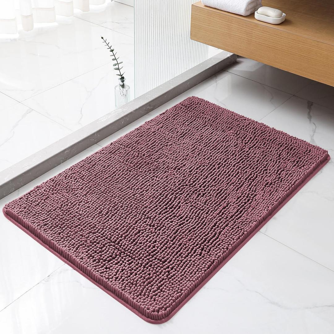 Dusty Rose Bathroom Rugs 24"x36" - Plush Chenille Non-Slip Bath Mat - Absorbent, Washable, Soft and Thick Decor for Shower, Sink, Tub, Home Accessories
