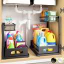 Under Sink Organizer , 2 Pack Height Adjustable Cabinet Organizer with Slide Out Drawer, Pull Out Under Sink Storage, Multi-Purpose 2 Tier Sink Shelves for Kitchen Bathroom Pantry (Black, 2 Pack)