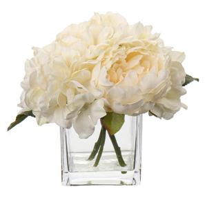 Cream Fake Flowers with Vase Hydrangea Artificial Flowers in Vase Peony Faux Flowers in Vase Rose Silk Flowers Peonies Floral Arrangements Artificial with Vase for Home Office Table Shelf Decoration Cream #23