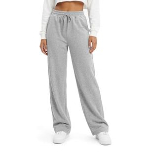 Zylioo Tall Women Wide Leg Cotton Sweatpants 32"/34" Inseam, Elastic Waist Long Length Lounge Pants with Pockets Light Grey, Size: Small Tall