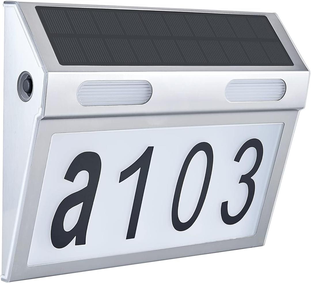 Solar House Numbers for Outside Light Up - 3 Adjustable Color Temperatures (6000K/4000K/3000K)Stainless Steel Waterproof Address SignAuto Light-Sensing & Easy Mount(Wall-mounted)