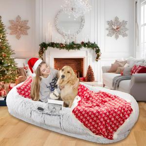 Human Dog Bed - 71"x45"x12" Orthopedic Bed for Humans & Pets, Washable, Plump Pillow, Blanket, Strap - Grey