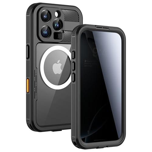 Lanhiem Magnetic for iPhone 16 Pro Max Case, Built-in Privacy Screen Protector, IP68 Waterproof Dustproof Case, Compatible with MagSafe, Anti-Spy Full Body Phone Case for iPhone 16 Pro Max 6.9", Black