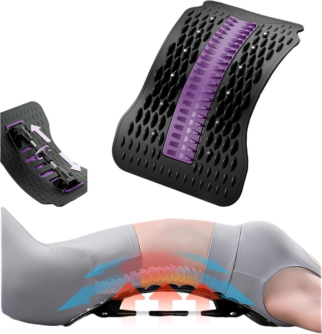 NEINEI Back Stretcher for Lower Body Comfort with Stepless Arc-Adjusting & 12 Magnets - Spinal Support Board for Muscle Relaxation and Posture Support (Black with Purple)