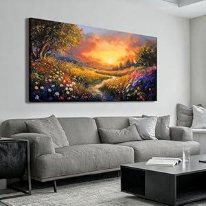 Canvas Wall Art Decor Large Wall Art Pictures for Living Room Vintage Landscape Wall Art Prints Canvas Art Wall Decor Wildflower River Artwork for Walls Bedroom Home Aesthetic Wall Art Decor 20" X 40"