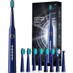 TEETHEORY Electric Toothbrush for Adults with 8  , Sonic Electric Toothbrush with 40000 VPM Deep Clean 5 Modes, Rechargeable Toothbrushes Fast Charge 4 Hours Last 30 Days (Dark Blue)