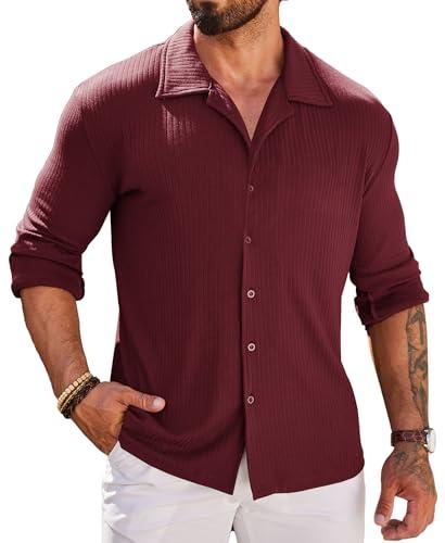 COOFANDY Athletic Fit Dress Shirts for Men Ribbed Knit Textured Button Down Shirts, Size: XXL