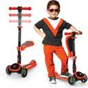 SKIDEE Kick Scooter for Kids Ages 3-5 | Foldable 3 Wheel Scooter with Lean-to-Steer, Adjustable Height, Removable Seat & LED Light Wheels | Toddler Scooter Up to 12 Year Old Boys/Girls