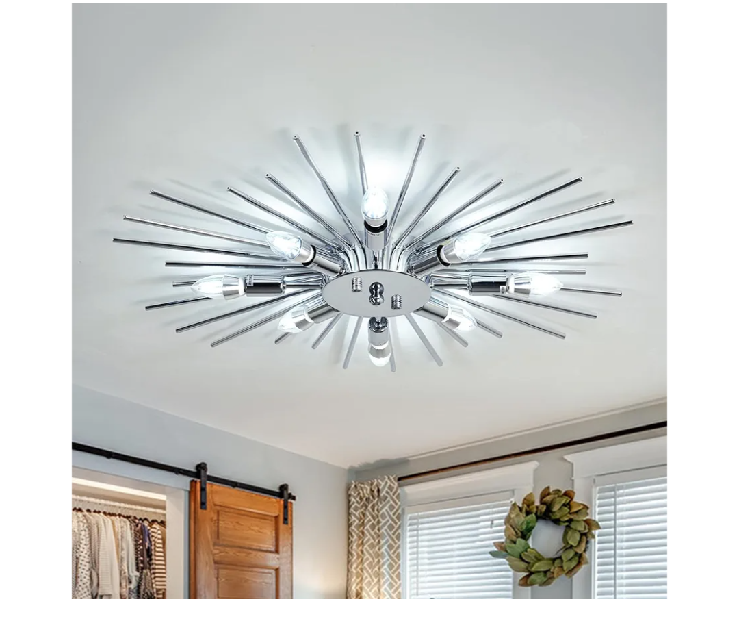 ZGLAOJT Semi Flush Mount 8 Light Ceiling Light Modern Metal Ceiling Lighting Chrome Light Fixture Chandelier for Farmhouse Kitchen Dining Room Bedroom Hallway Living Room