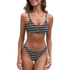 Fanuerg Women's Ribbed Bikini Sets Scoop Neck Cheeky Swimsuit Textured Two Piece Bathing Suit (Small)