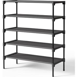 Kitsure Shoe Rack - Non-Woven Shoe Rack Shelf, Shoe Organizer for Closet, Entryway, Garage & Corridor, Stackable Shoe Shelves, 27.5" Wide - 5 Tier, Black Kitsure Shoe Rack - Non-Woven Shoe Rack Shelf, Shoe Organizer for Closet, Entryway, Garage & Corridor, Stackable Shoe Shelves, 27.5" Wide - 5 Tier, Black