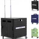 Folding Utility Cart Black Portable Rolling Crate Handcart Foldable Shopping Trolley Collapsible, with Lid, on Wheels, for Grocery, Garden, Office, Storage, Teacher, Tool (Black)