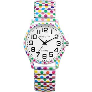 Avaner Women's Elastic Wrist Watches: Boho Printed Stretch Strap Big Number Analog Quartz Easy Reader Bracelet Bangle Watch