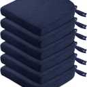 Wellsin Chair Cushions for Dining Chairs 6 Pack - Kitchen Chair Cushions with Ties and Non-Slip Backing - Dining Chair Pads 16"X16"X2", Navy