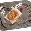 3 Pcs Silver Serving Trays Chrome Plated Rectangular Mirror Trays with Floral Engraving, Multi-Purpose Platters for Party Wedding Birthday Holiday, Ideal for Desserts Whiskey Cookies Charcuterie