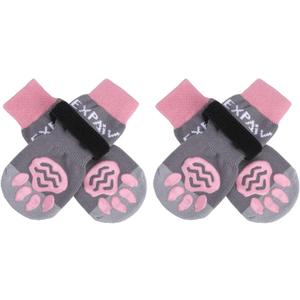 EXPAWLORER 4Pcs Anti-Slip Dog Socks - Double Side Non-Slip Paw Protector for Hardwood Floors,Prevent Licking,Dog Booties,Dog Shoes for Hot/Cold Pavement, XS