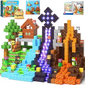 200PCS Magnetic Blocks Toys for Kids Ages 3-5 6-8 8-12 with Magnetic Board Sensory Kids Toys Stacking Blocks, Build Mine Magnet World-3 4 5 6 7 8 9 10 Year Old Boy Girls Birthday Gifts