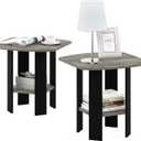 Furinno Simple Side Table Set of 2, 2-Tier Grey End Table with Soft Edges, Open Shelf Night Stand, Bedside Table, for Living Room, Bedroom, Grey Oak