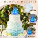 Baquler 4.8 Inch Castle Cake Topper Figurine Wedding Cake Topper Birthday Castle Tower Night Light USB Rechargeable Princess Nightlight for Valentine's Day Wedding Birthday Party Decor(Blue)