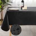 Rectangle Waterproof Vinyl Table Cloth, Flannel Backed Tablecloth, Wipeable Plastic Table Cover for Dinner, Kitchen, Outdoor, (60" x 102", Black)